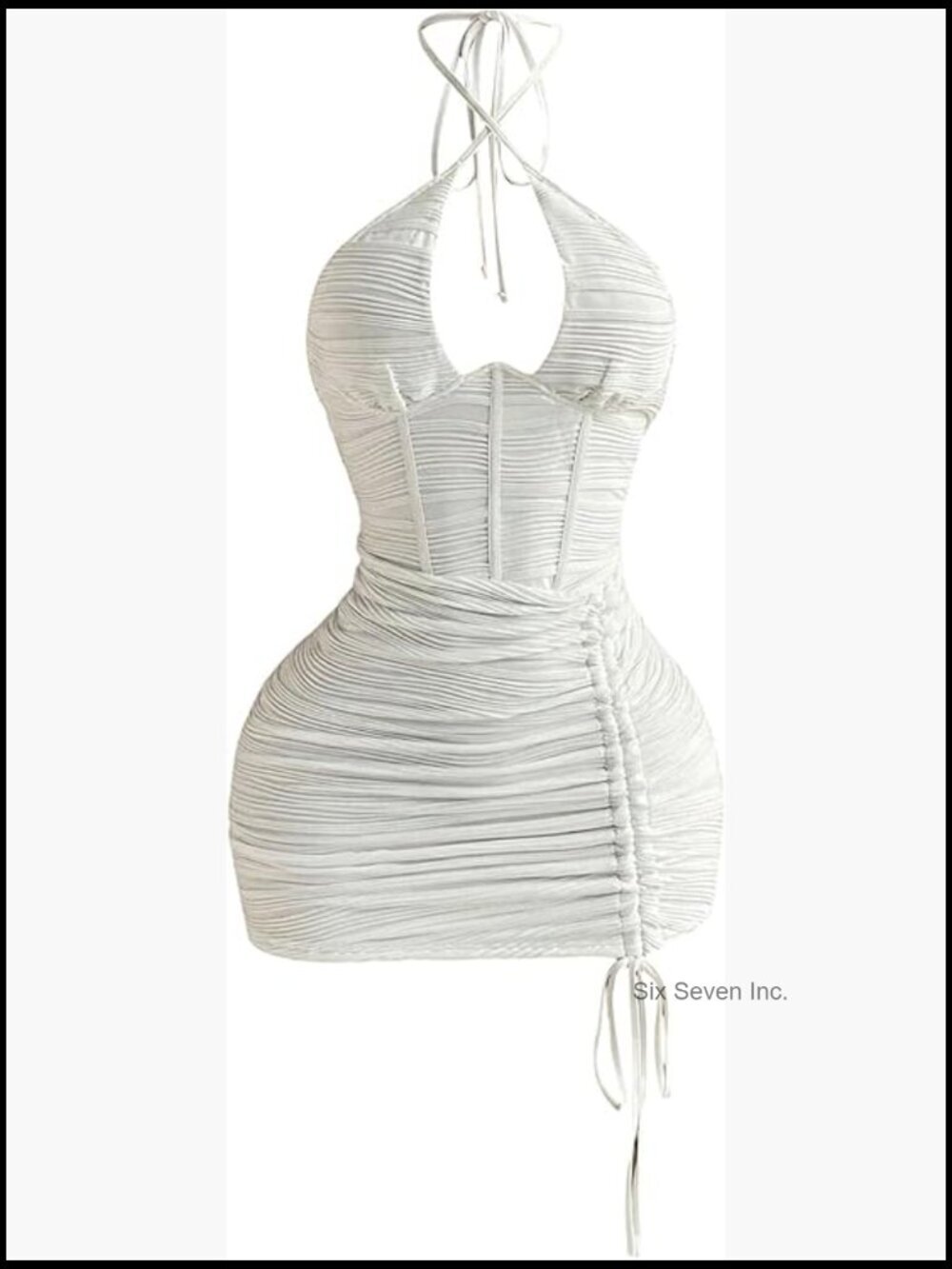 Ruched Cut Out Halter Mini Dress Sexy Criss Cross Tie Backless Bodycon